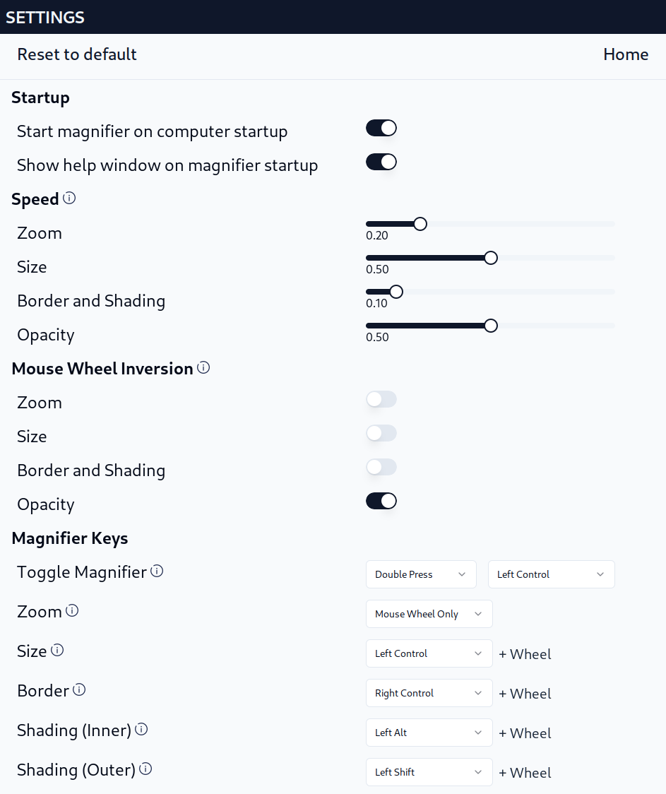 Magnifier Settings